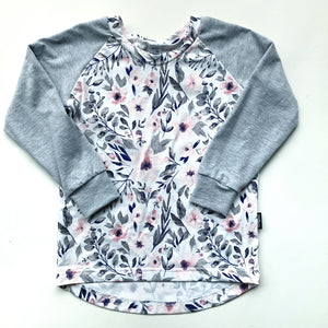 White and Grey Floral Long Sleeve Top