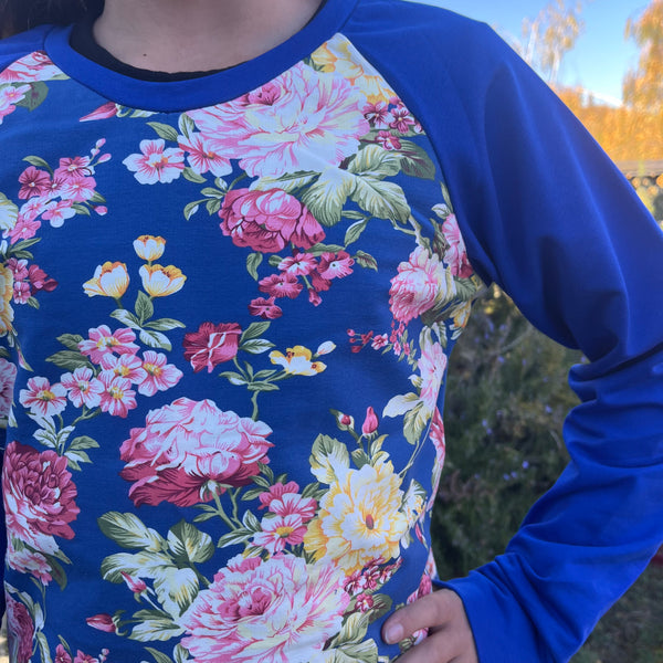 Blue Floral Crew